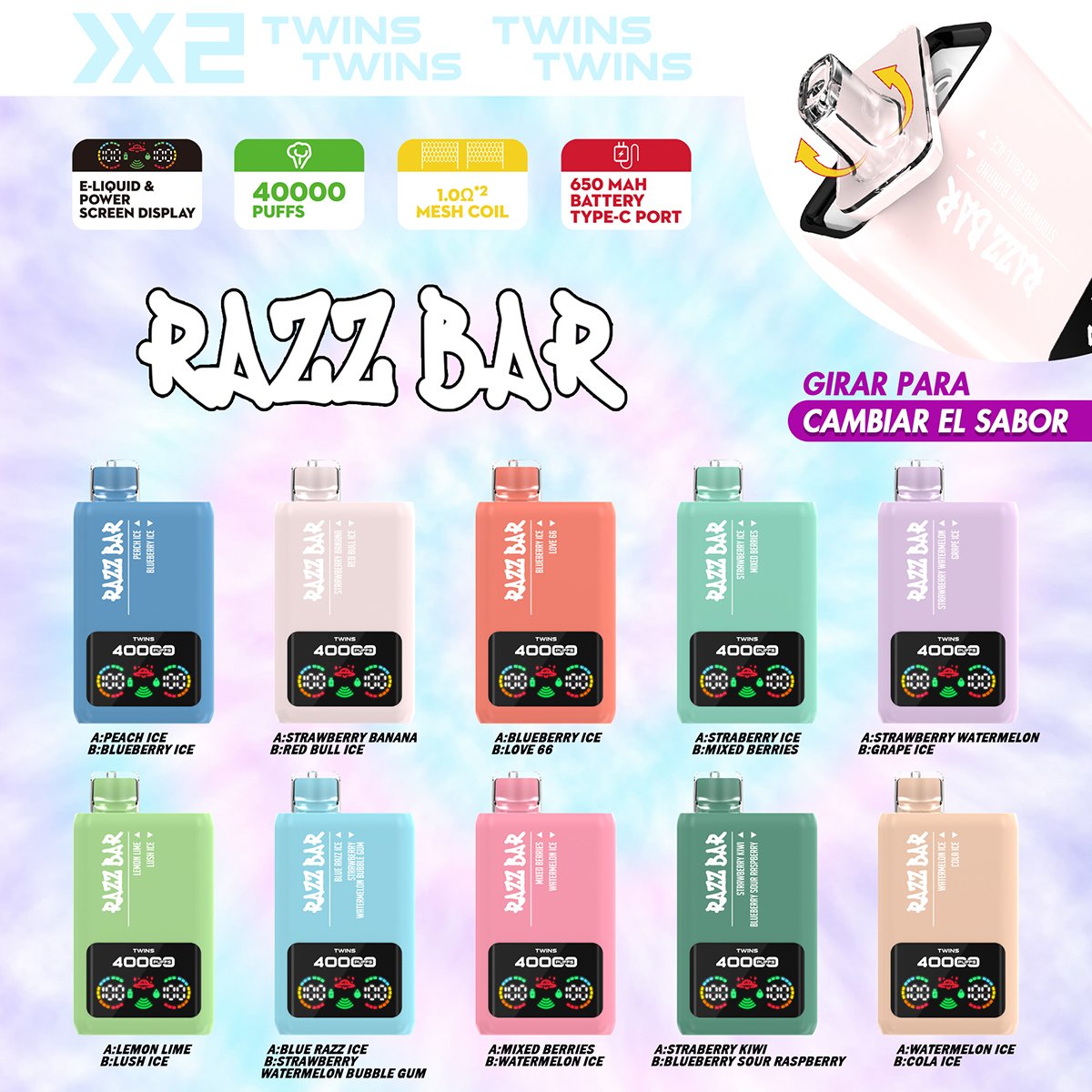 razz bar 40000 twins double flavor switch disposable vape