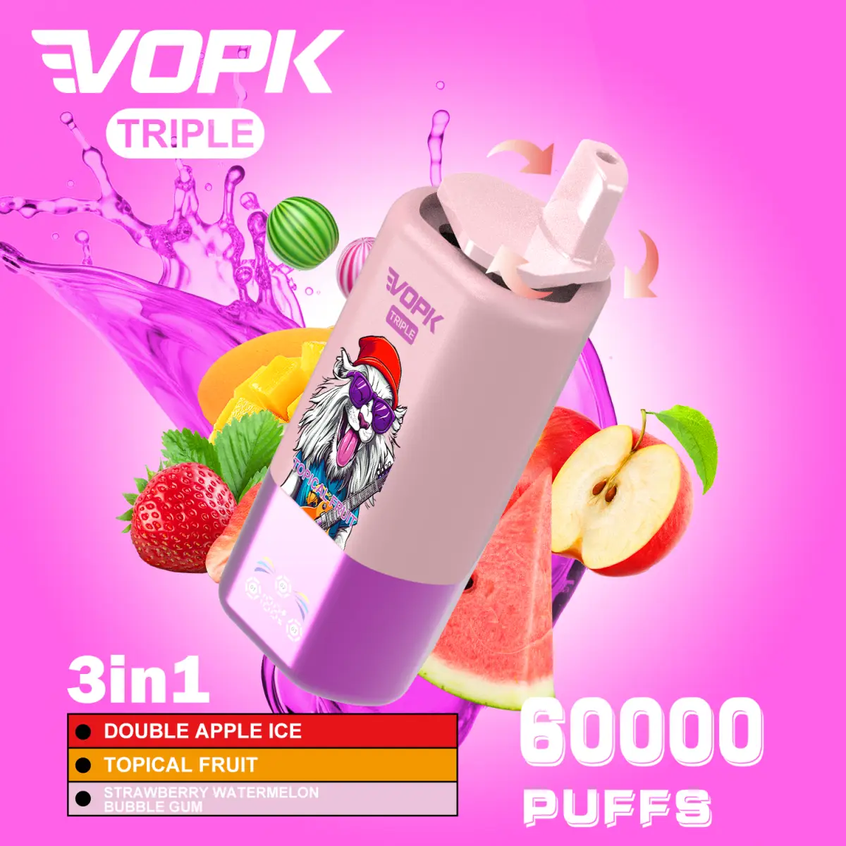 VOPK 60K Disposable Vape Triple Flavors LED Display