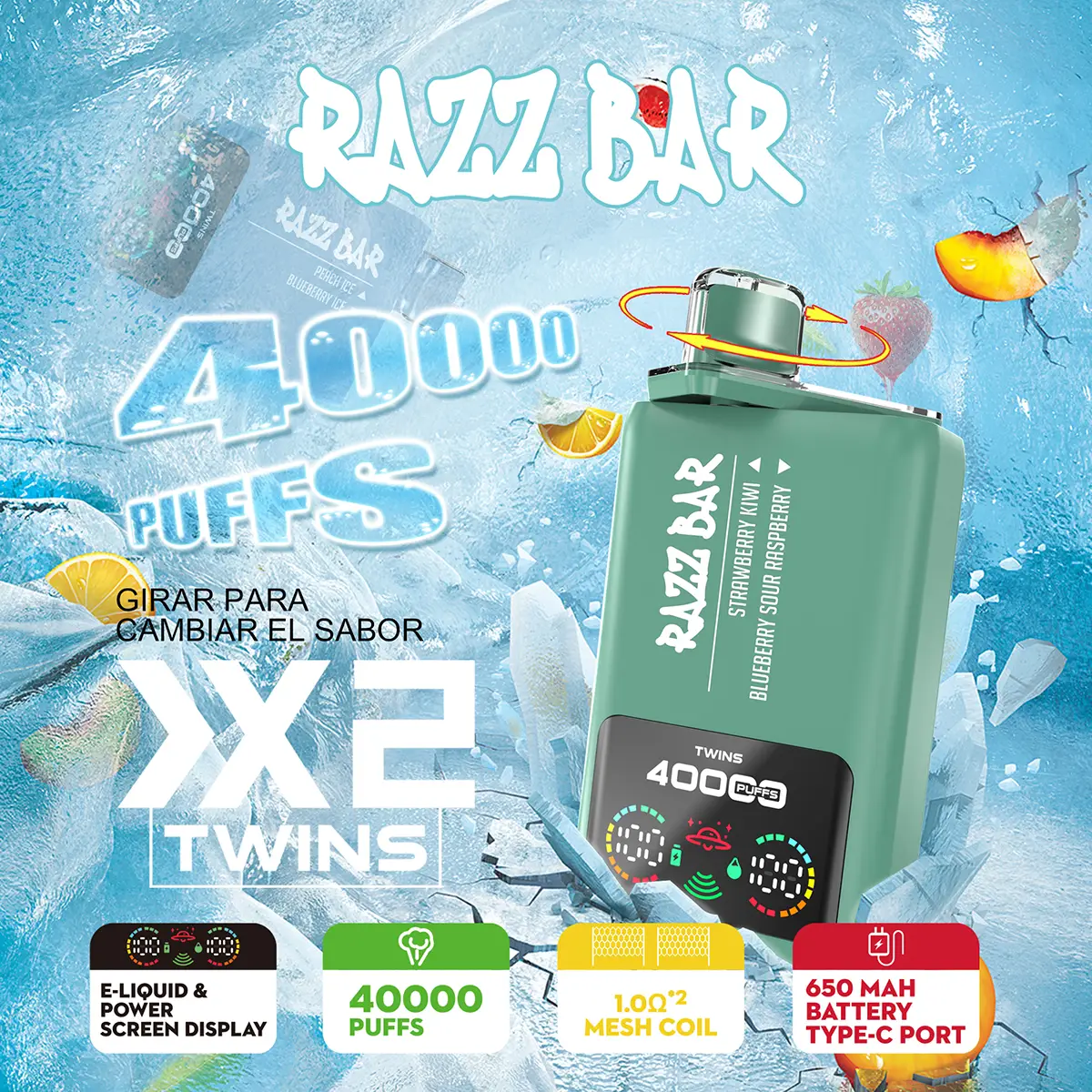 razz bar 40k puff vape blueberry ice strawberry combo