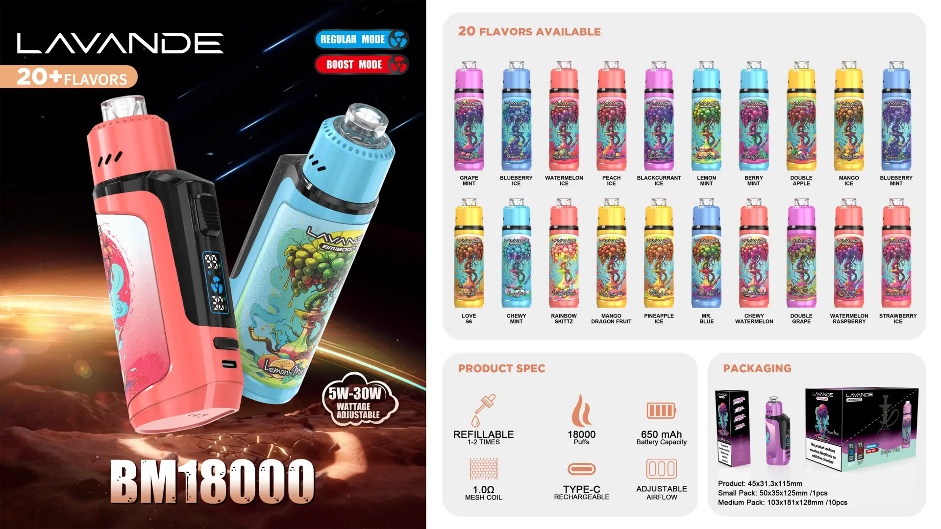 Adjustable airflow Lavande BM 18000 disposable e-cigarette