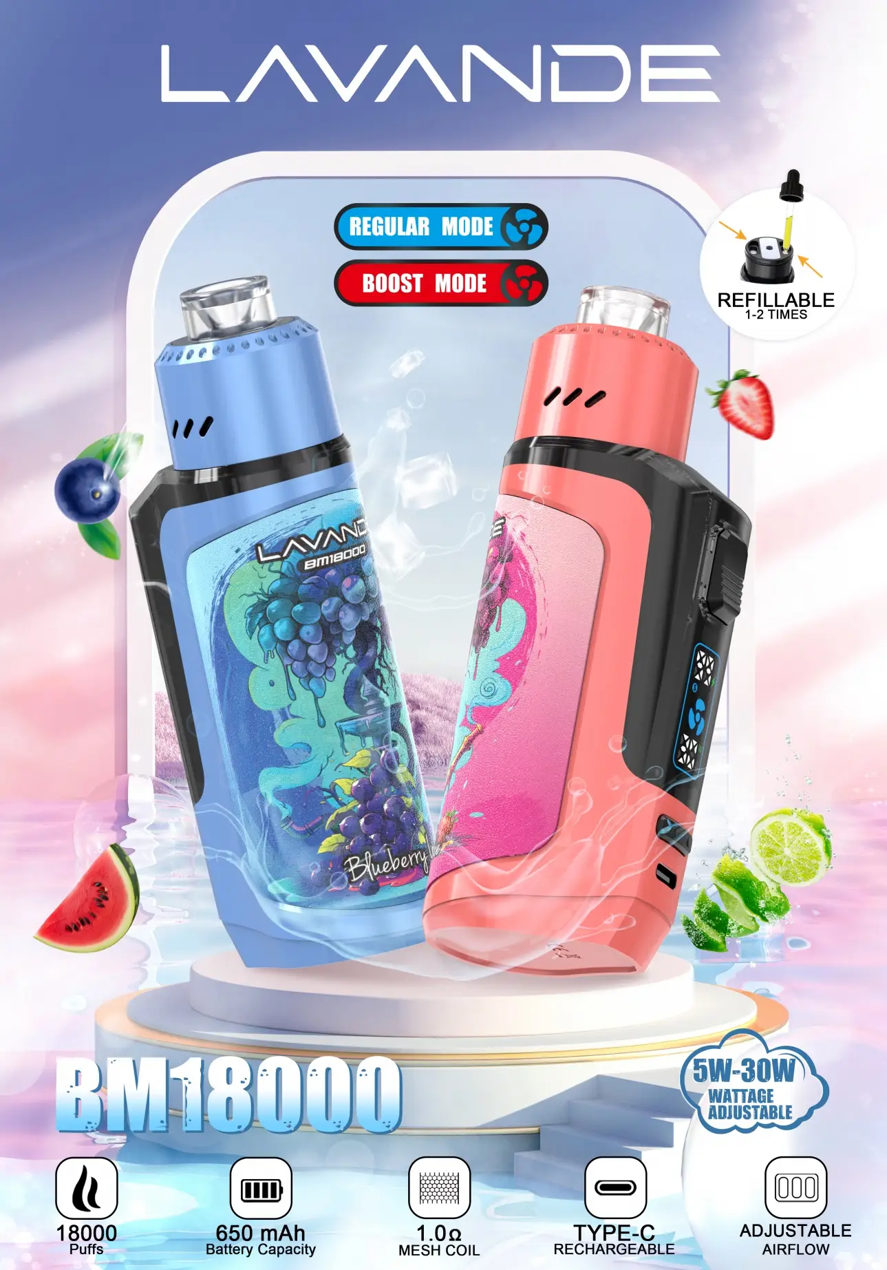 Boost mode feature Lavande BM 18000 smart vape