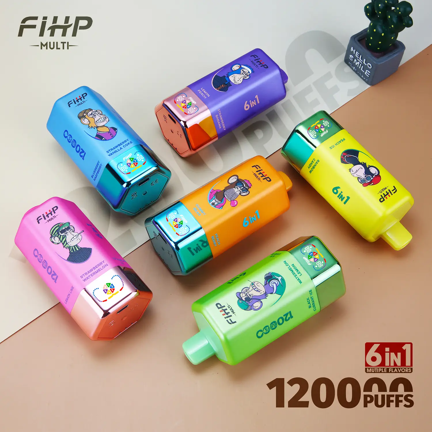 FIHP 120k Puffs 6in1 Multi Flavor Disposable Vape | Puff 120000 Smart Rechargeable Vape Pen with 6 E-liquid Tanks - Image 3