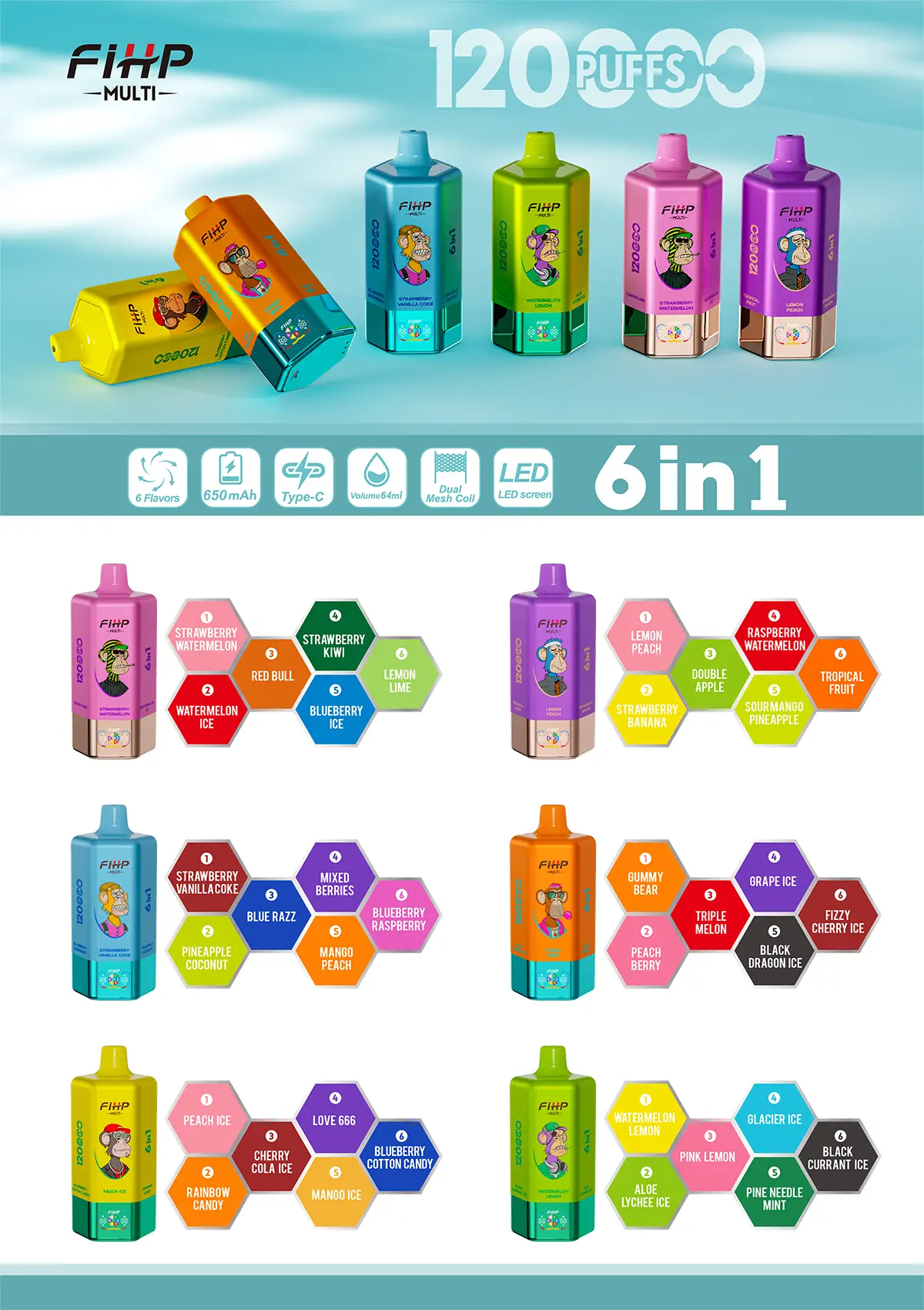 FIHP 120k 64ml e-liquid 6 independent pods