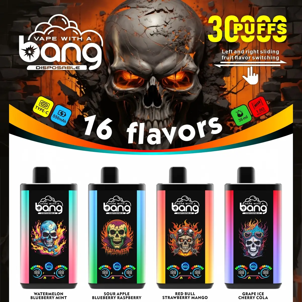 Bang King 30K Pro disposable vape dual flavor screen display