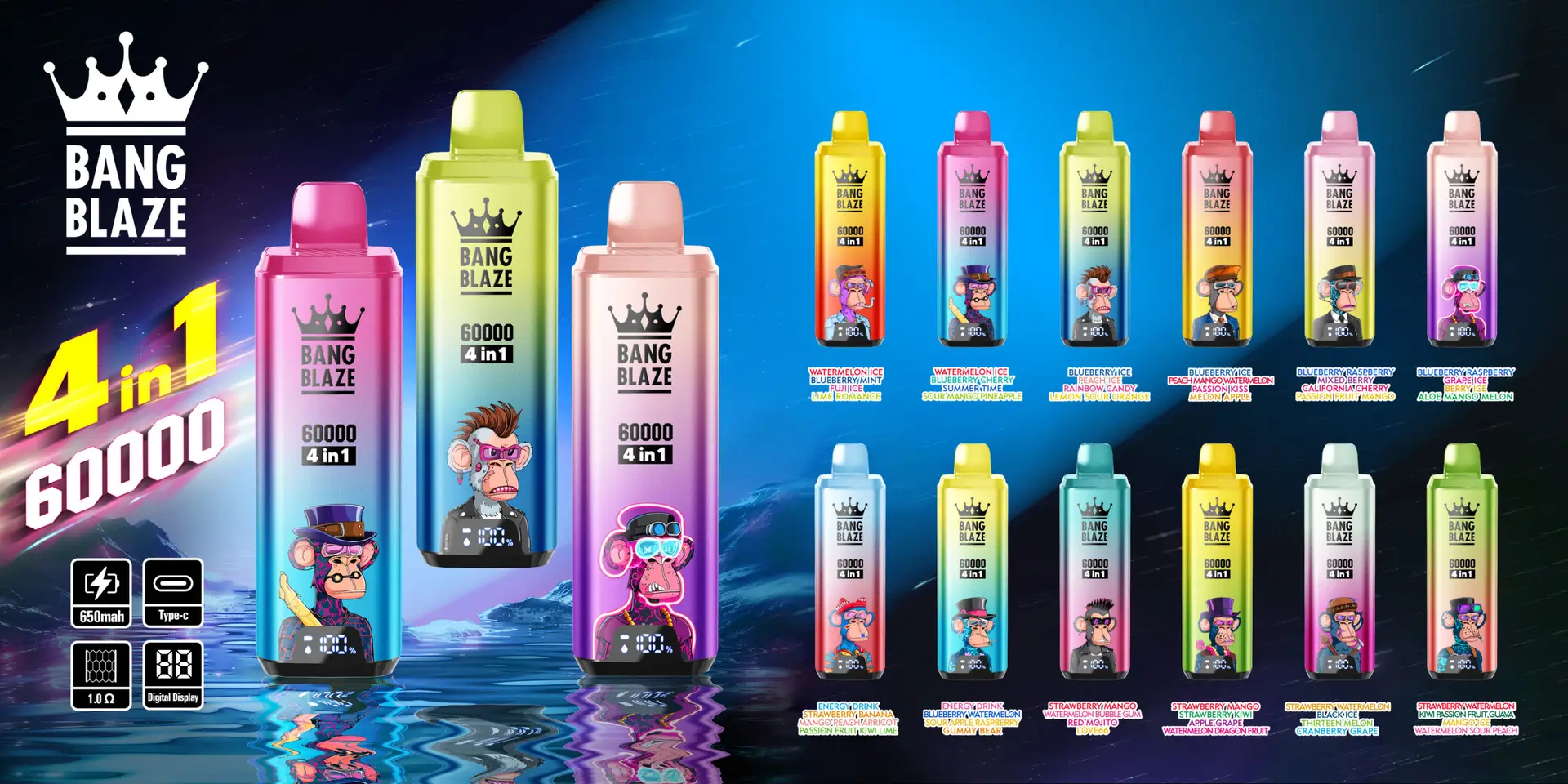 bang king 60K 4-in-1 multi flavor disposable vape with 56ml e-liquid