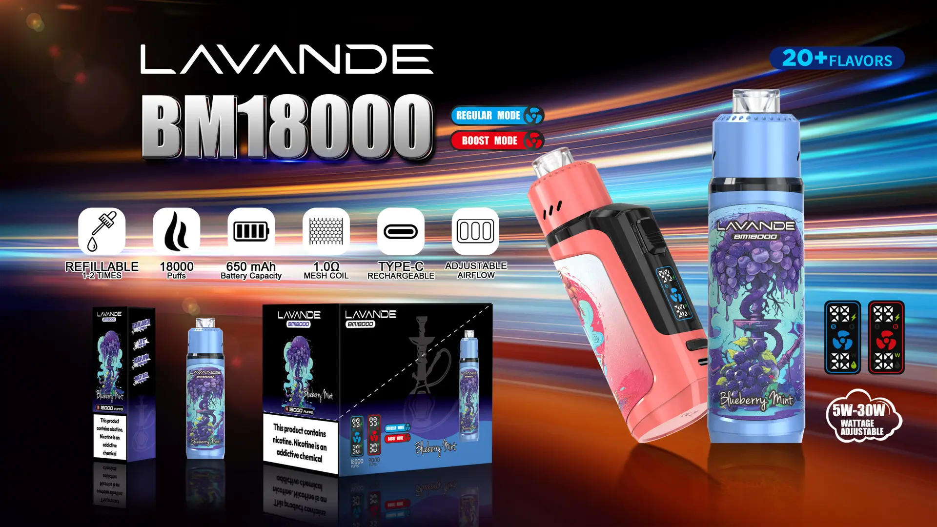 0 flavors collection Lavande BM 18000 disposable vape pen