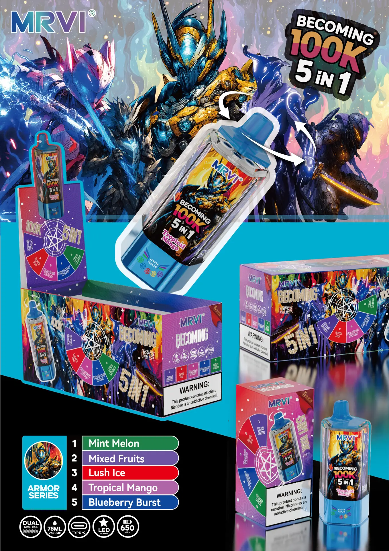 MRVI 100K 75ml e-liquid big puff vape device