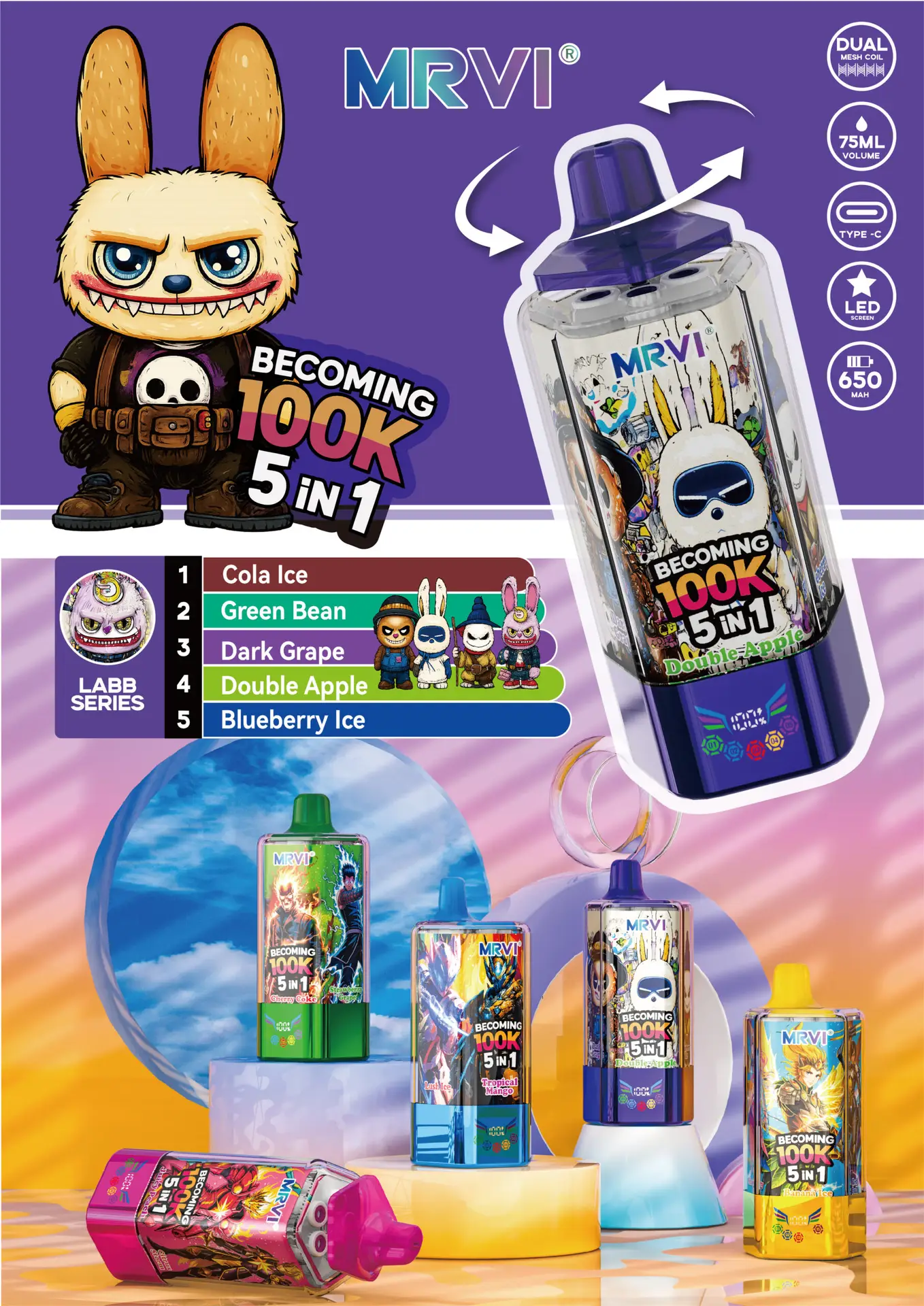 MRVI 100K dual mesh coil disposable vape box design