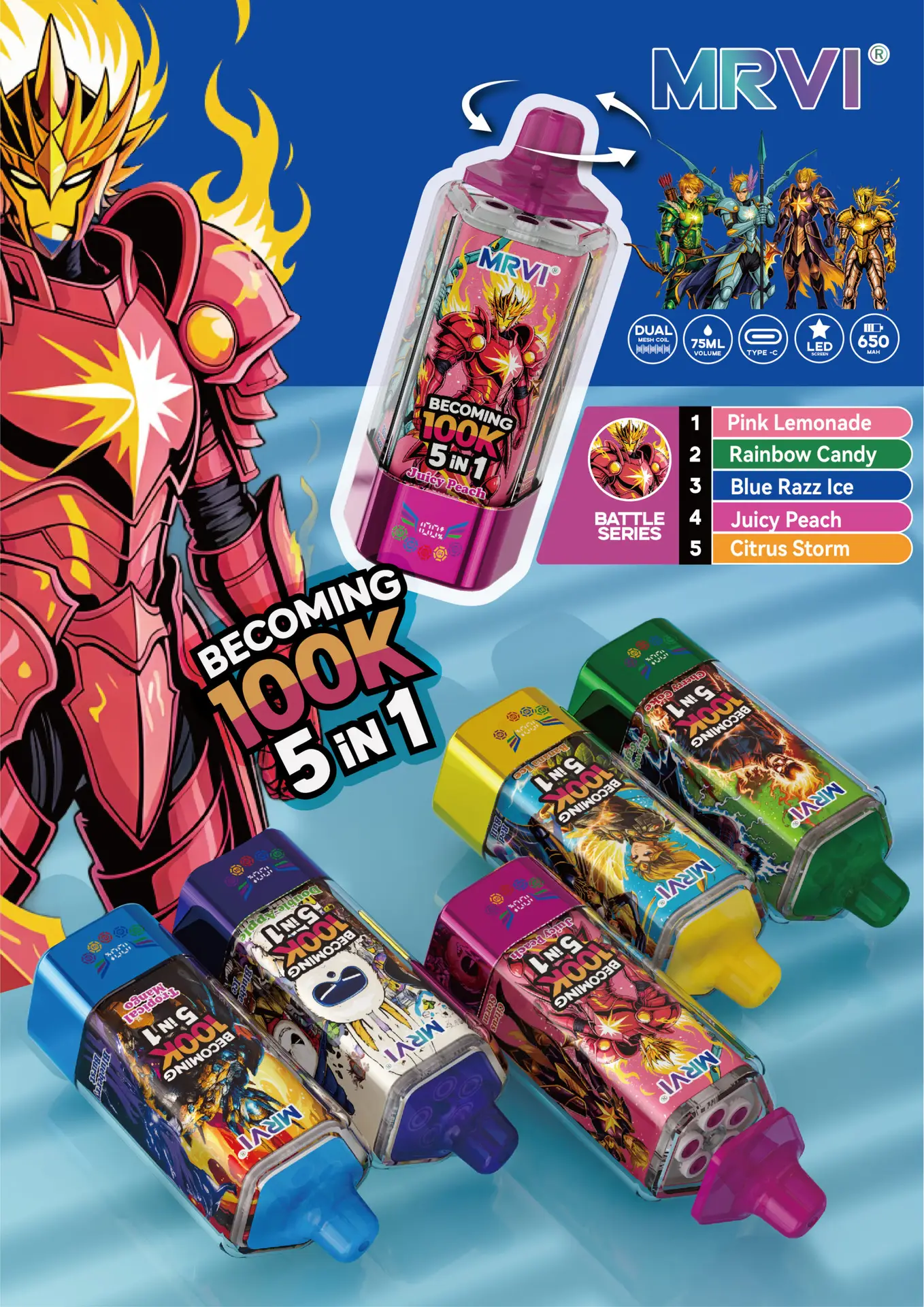 MRVI 100K rechargeable vape with Type-C charging