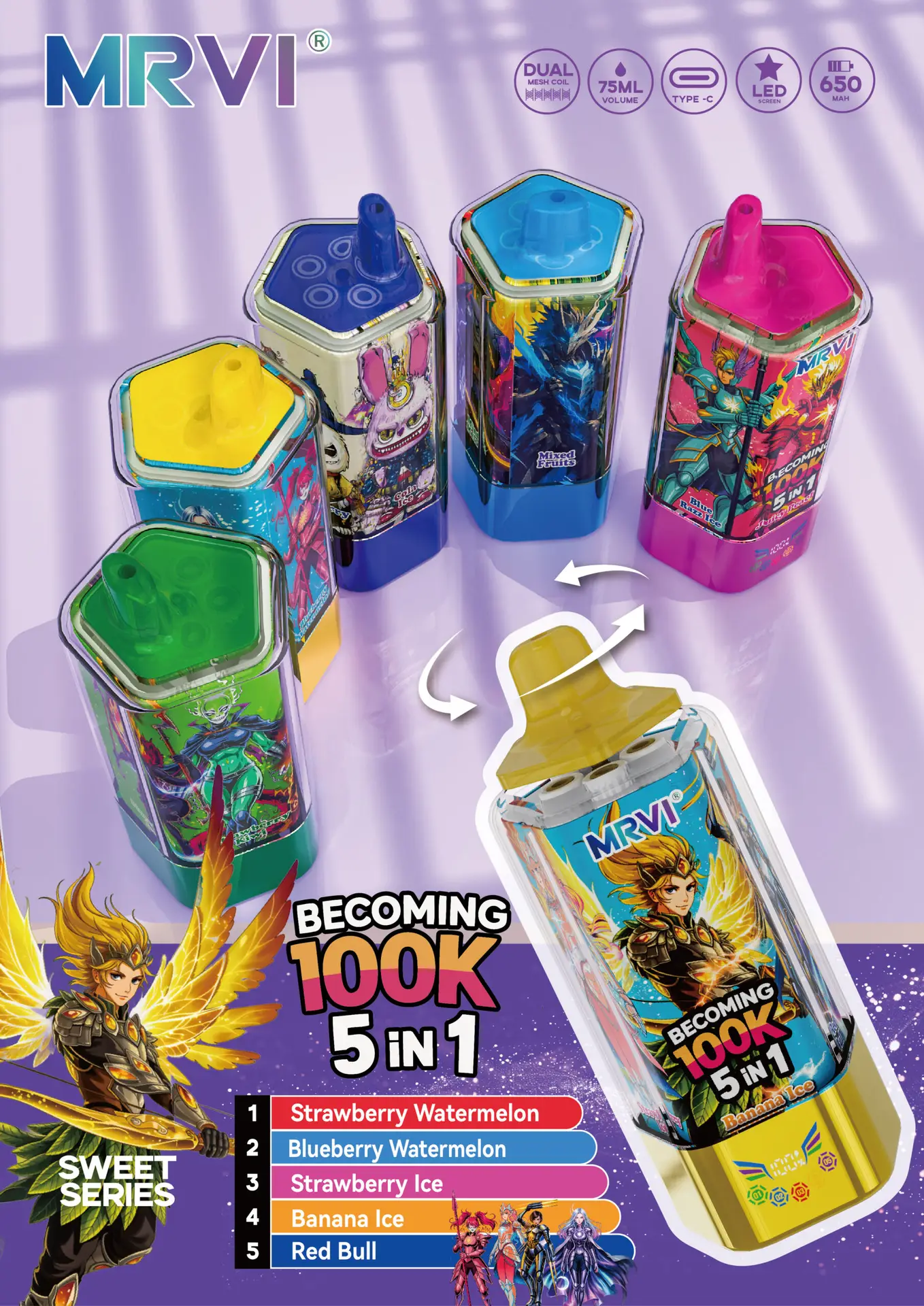 MRVI 100K disposable vape 100000 puffs 5-in-1 full screen display