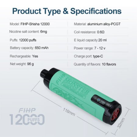FIHP 12000 Shisha Monster Vape Box with 22ml E-liquid